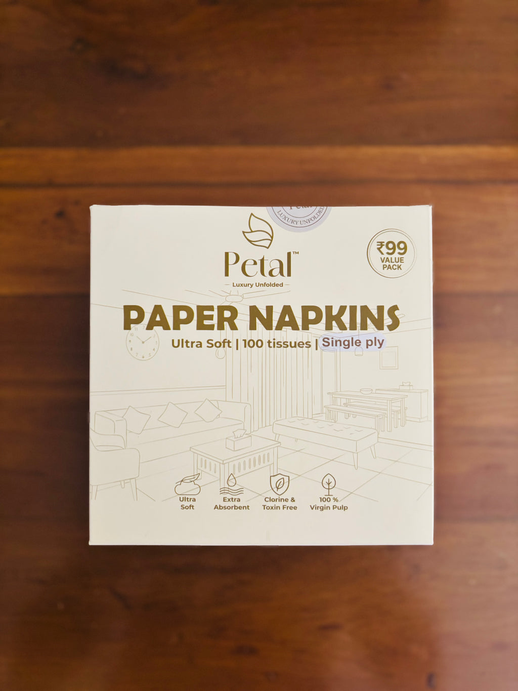Petal Premium Home Essentials pack (Kitchen & bathroom rolls, paper napkins, facial tissues)