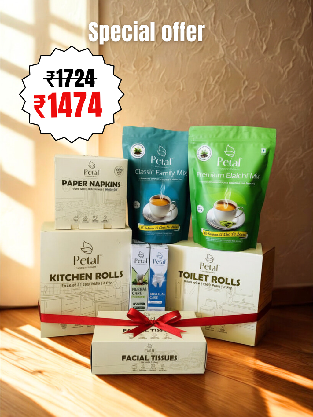Petal super saver Combo (Tissue paper | Tea | Oral Care All in one Essentials)