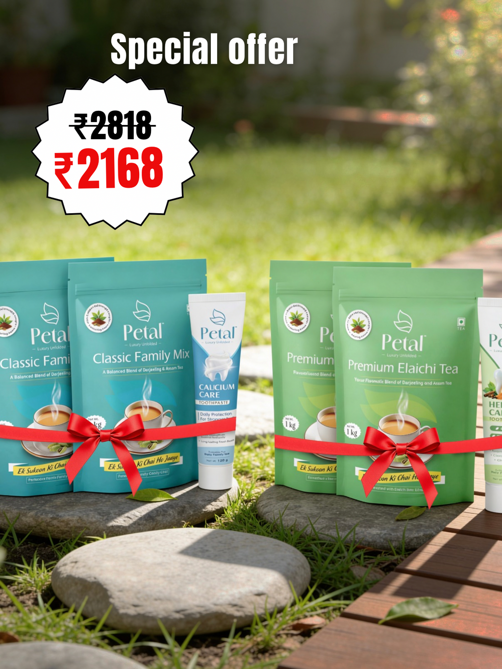Petal Jumbo saver Combo (2Kg Classic + 2kg Elaichi Tea | Oral Care Duo)