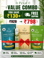 Petal Value Combo (500g Family + 250g Elaichi Tea | Kitchen roll | Herbal Toothpaste)
